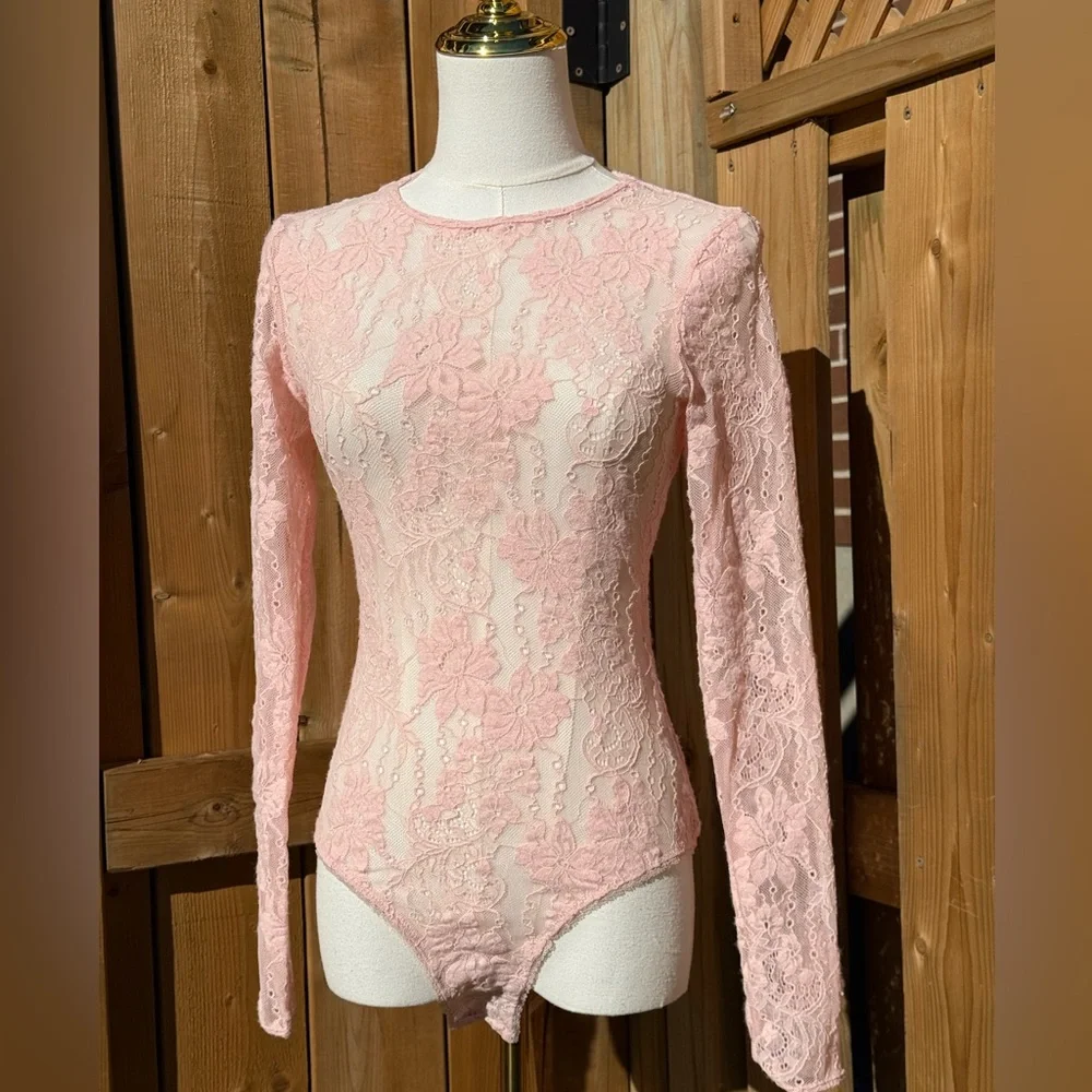 🆕 ZIMMERMANN 🧿 NWT Lace Long Sleeve Bodysuit, Blush - Sz 0 US 4