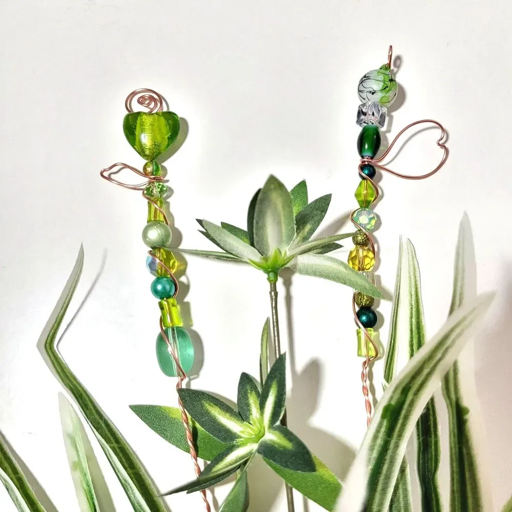 Fairy Garden Stake 058Lg#Fs Beaded Fairy wands plant stakes suncatcher plant de