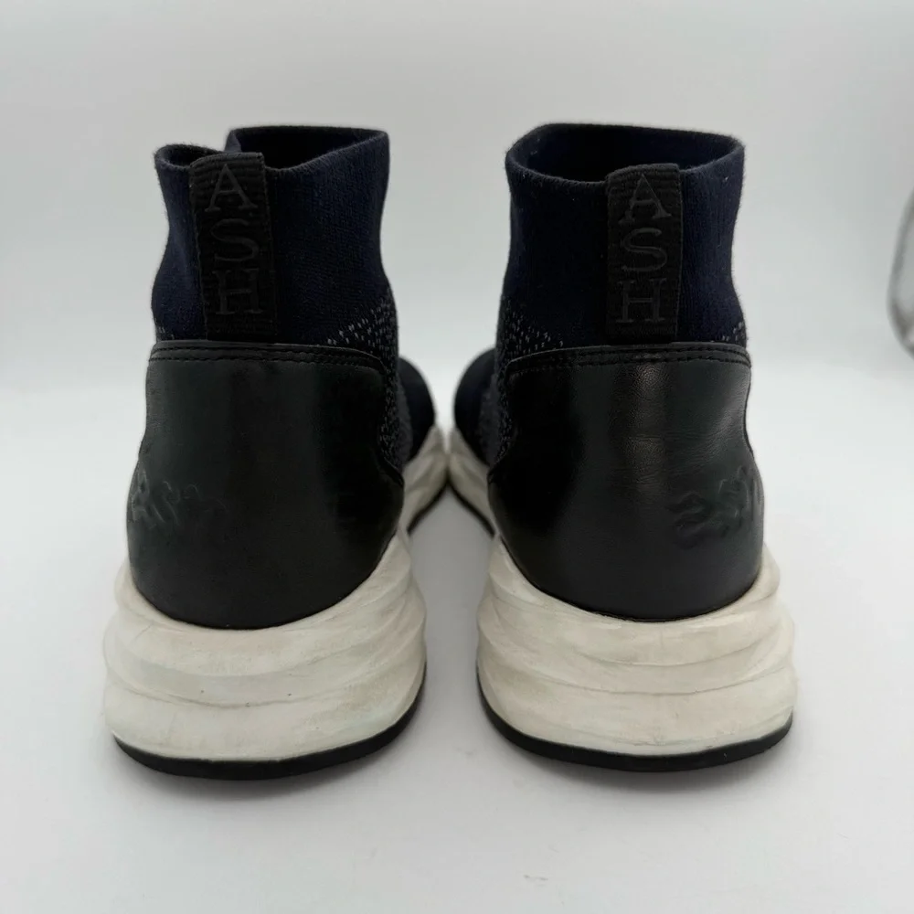 Ash - women’s Spot Trainers navy grey ribbed knit & leather slip on shoes 8 / 38