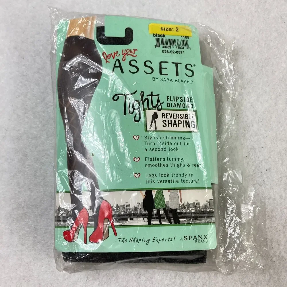 SPANX Assets Sara Blakely‎ Reversible Shaping Tights Women's 2 Flipside Diamond