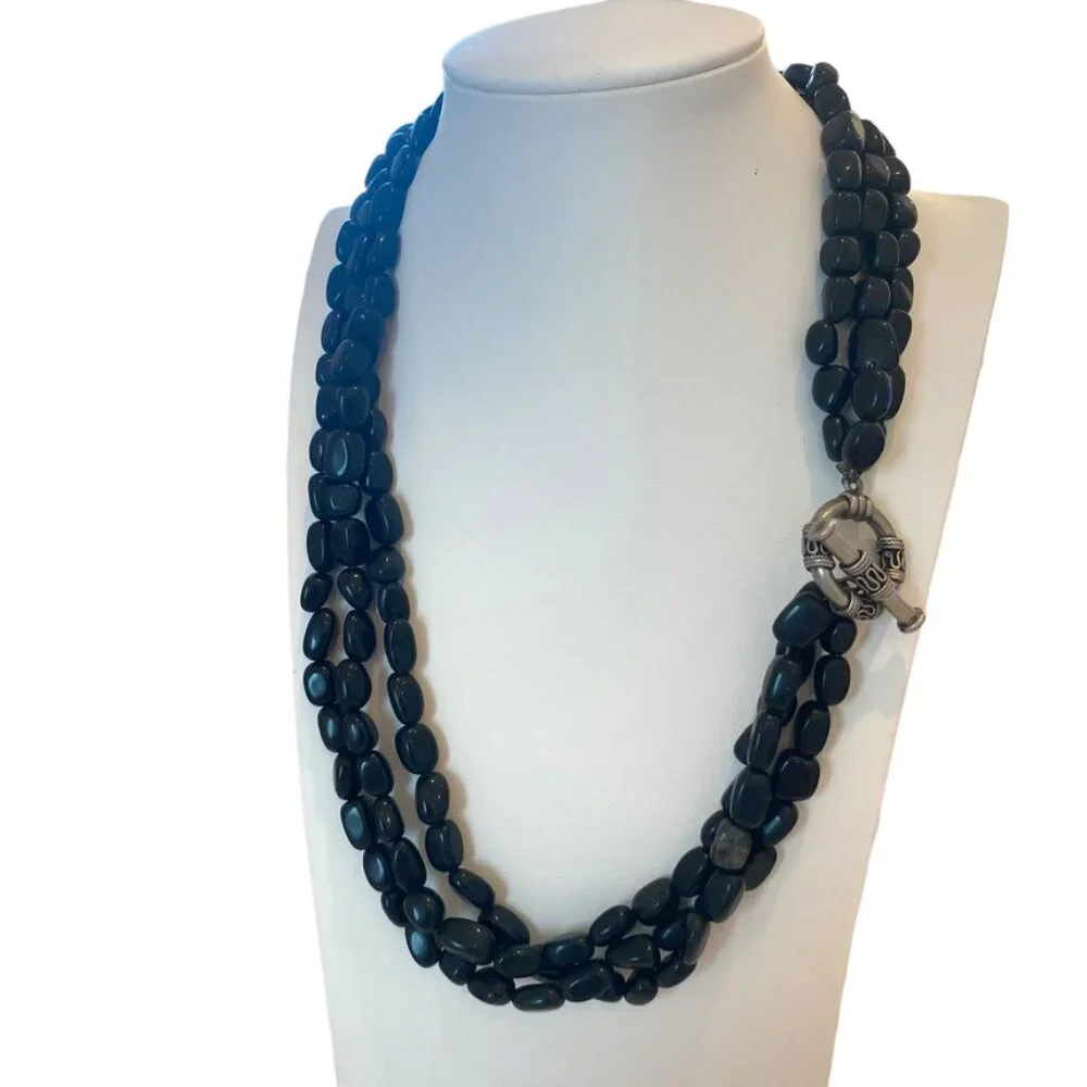Multistrand gemstone statement chunky necklace w toggle clasp silver color