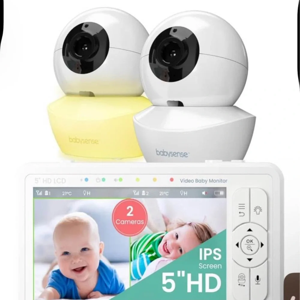 White and Yellow Video Baby Monitor with 2 Cameras