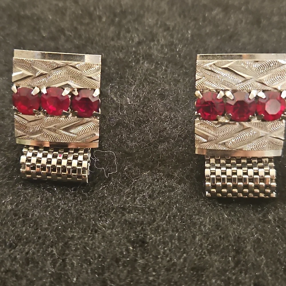 Vintage Silver and Red Gemstone Cufflinks