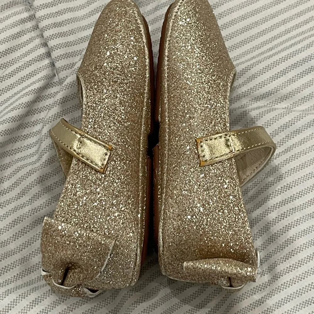 Felix & Flora‎ 13.5 Velcro Gold Glitter Flats with Bow