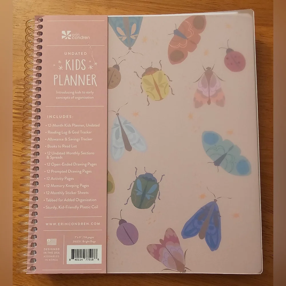 Erin Condren Kids Planner - Pink and Multicolor Insects - Bright Bugs Design