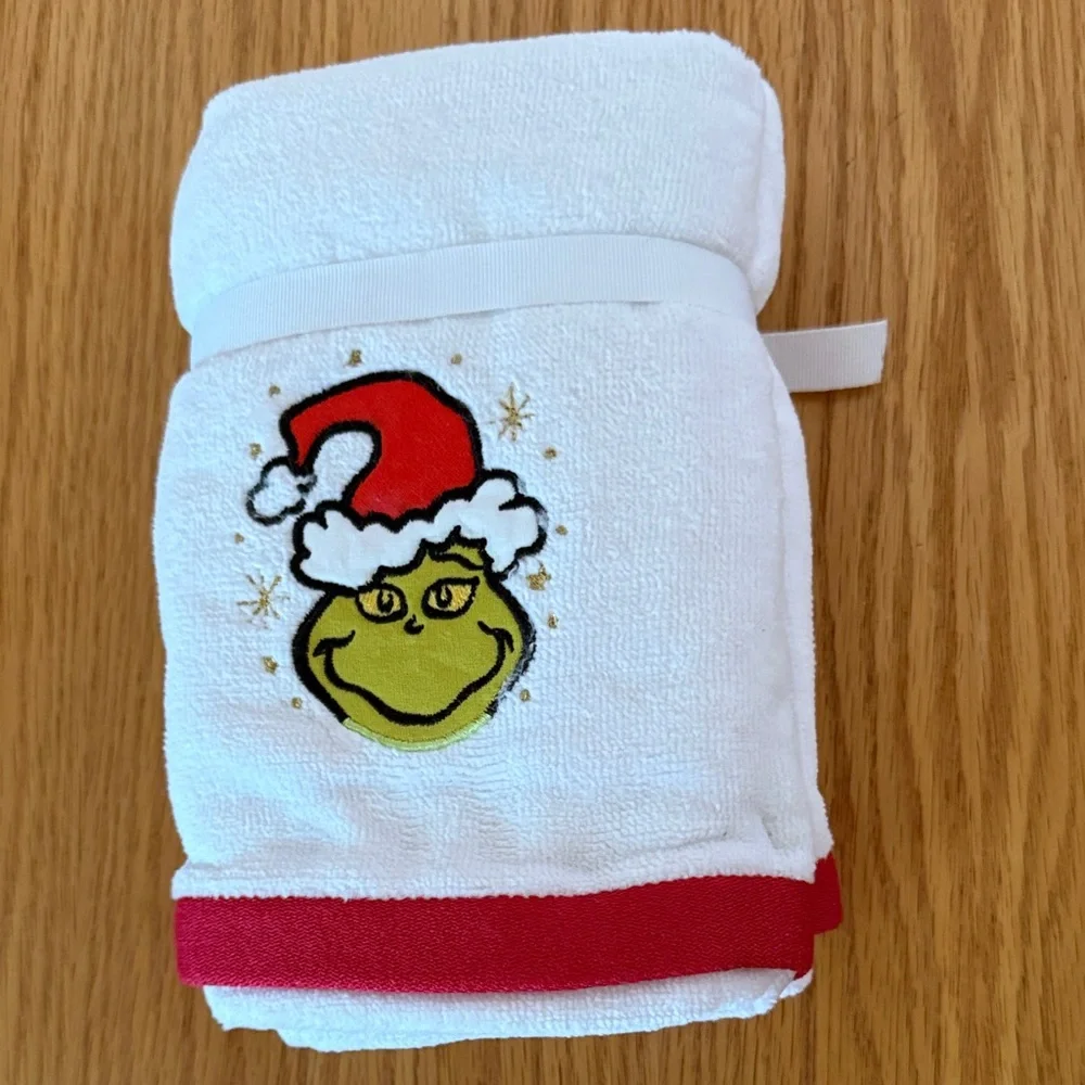 White Hand Towel with Grinch Design