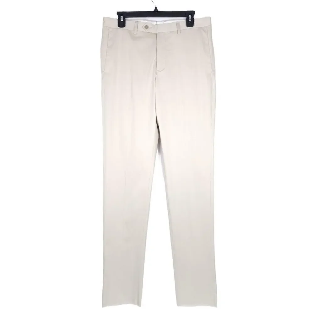 The Mens Store Slim Fit Sateen Dress Pants 36 R Stone Solid Stretch Cotton NWT