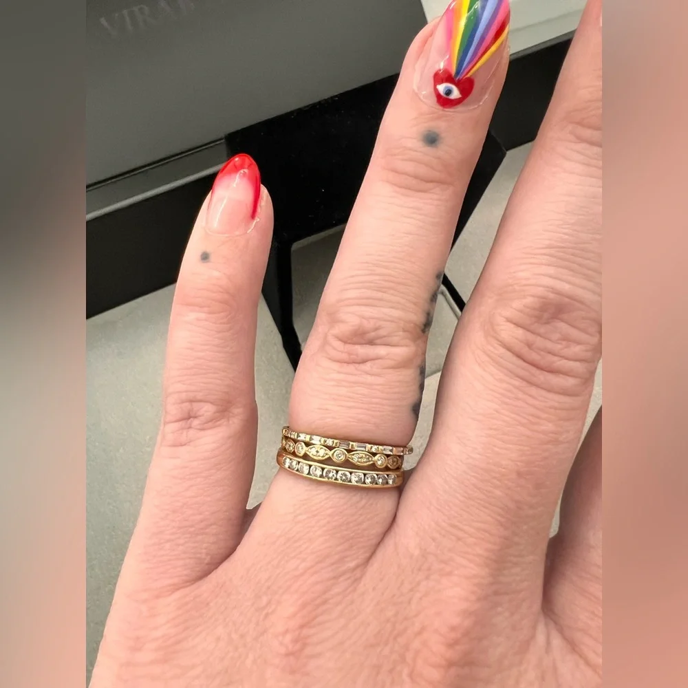 full Eternity Band MILGRAIN Bezel .32ct Diamond Real 14K Yellow Gold size 7