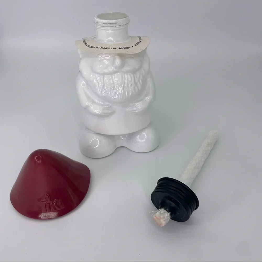 TIKI ceramic White and Red Gnome Oil Lantern Tabletop 7.5”