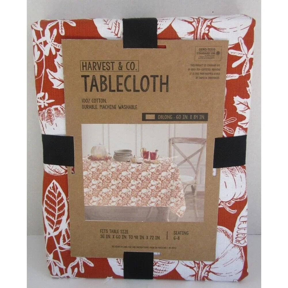 Harvest & Co Tablecloth New 100% Cotton Certified Oeko-Tex Oblong 60x84