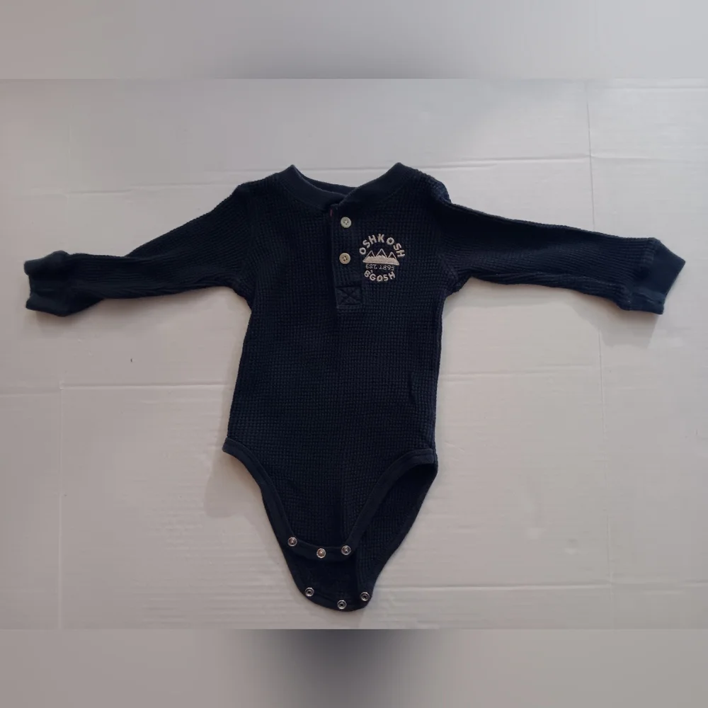 Vintage OshKosh B'gosh Navy Long Sleeve thermal Bodysuit Onesie Snaps Buttons