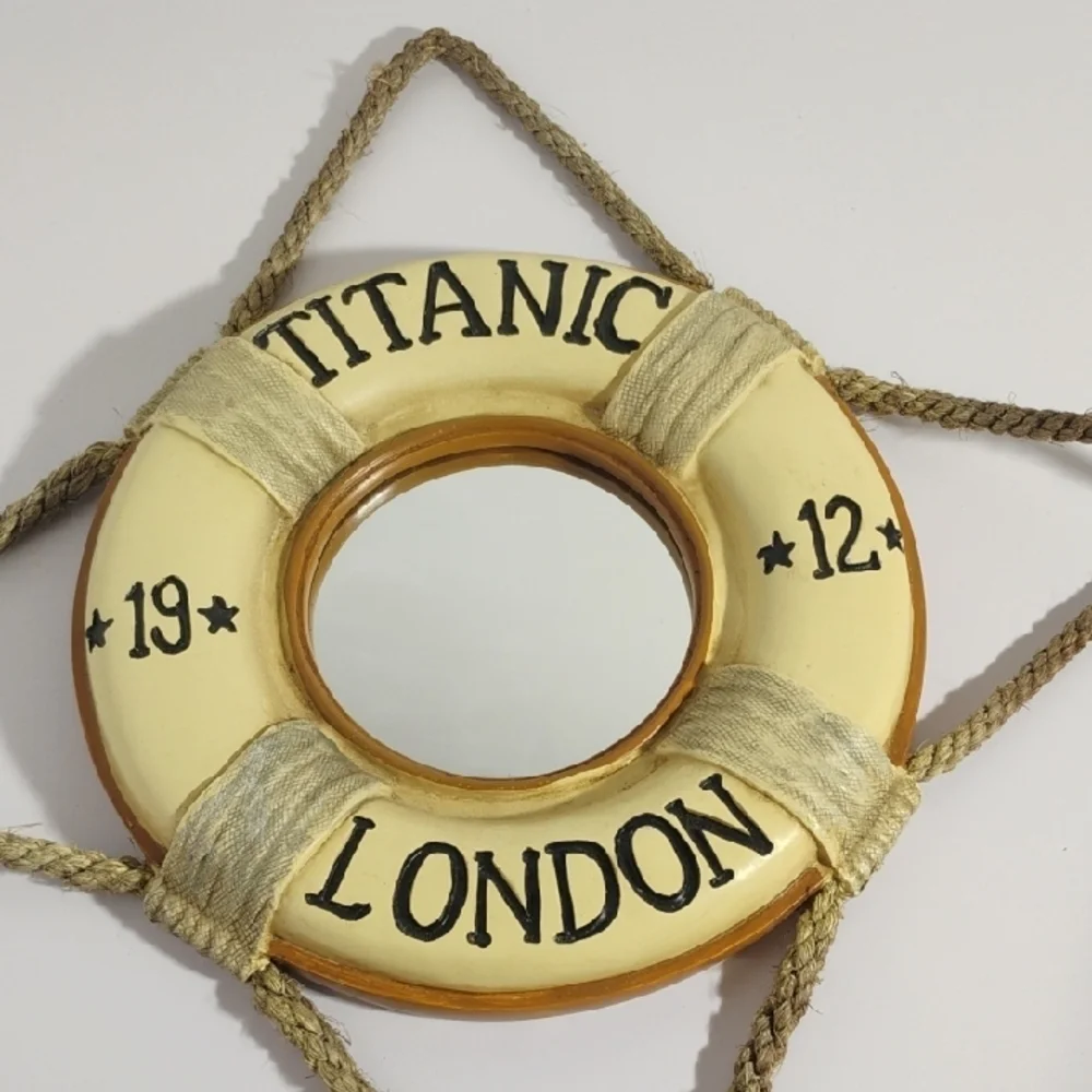 Titanic 1912 Nautical Mirror Cream and Brown Life Ring Wall Decor Vintage