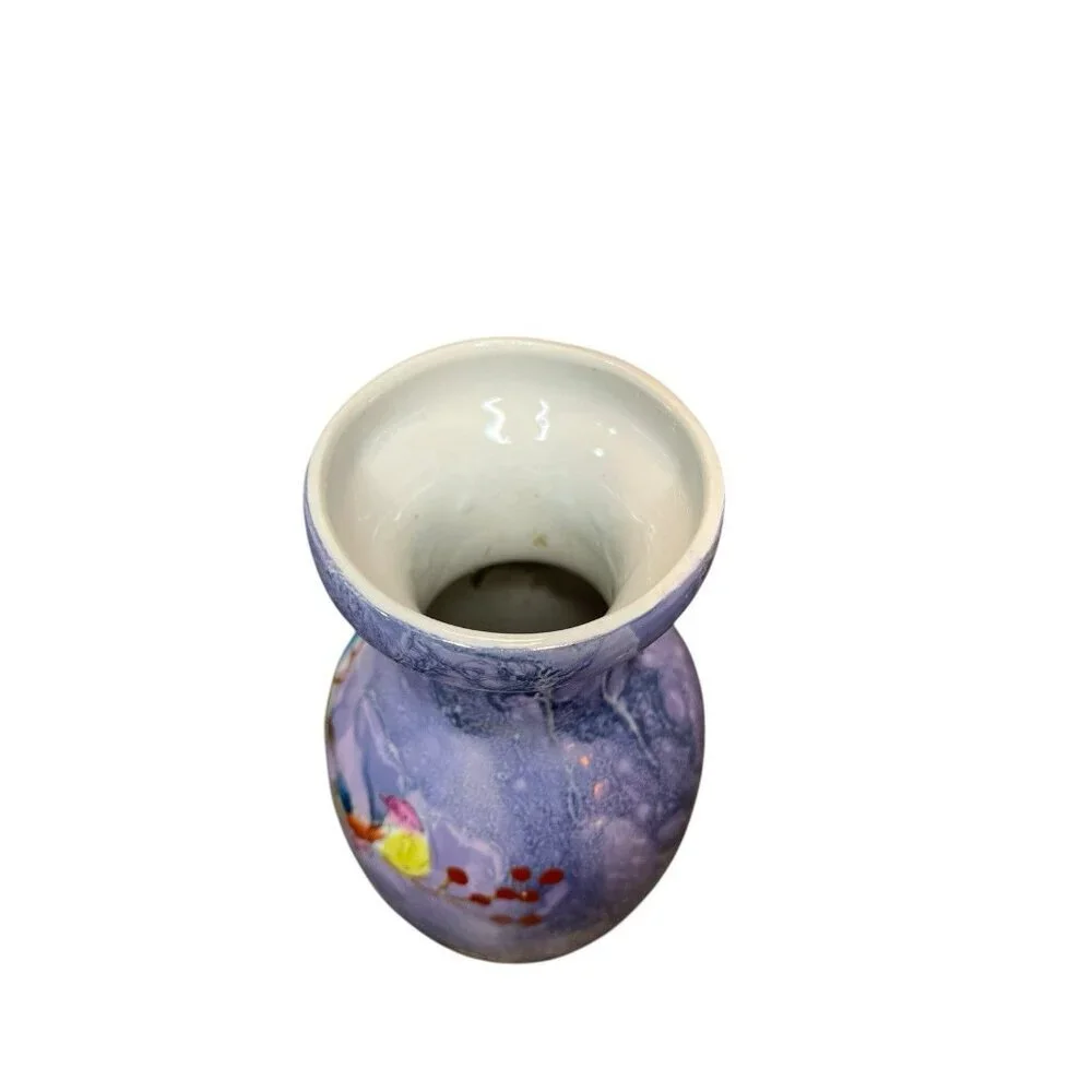 Purple Blue Cloisonne Vase with Pink/Red/Blue Flowers Bird 10