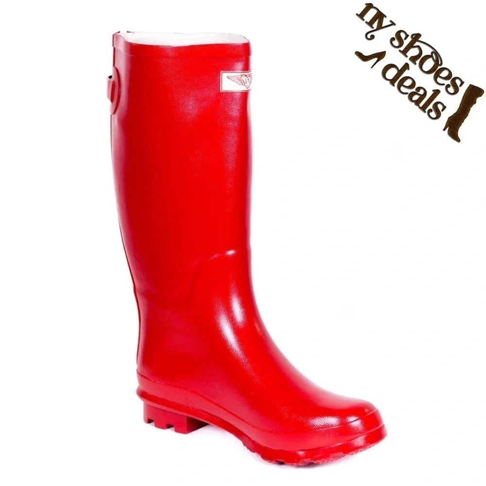 Women's Rubber Rainboots W/ Zipper Design Garden Rain Boots, Red, Size 5 NEW!