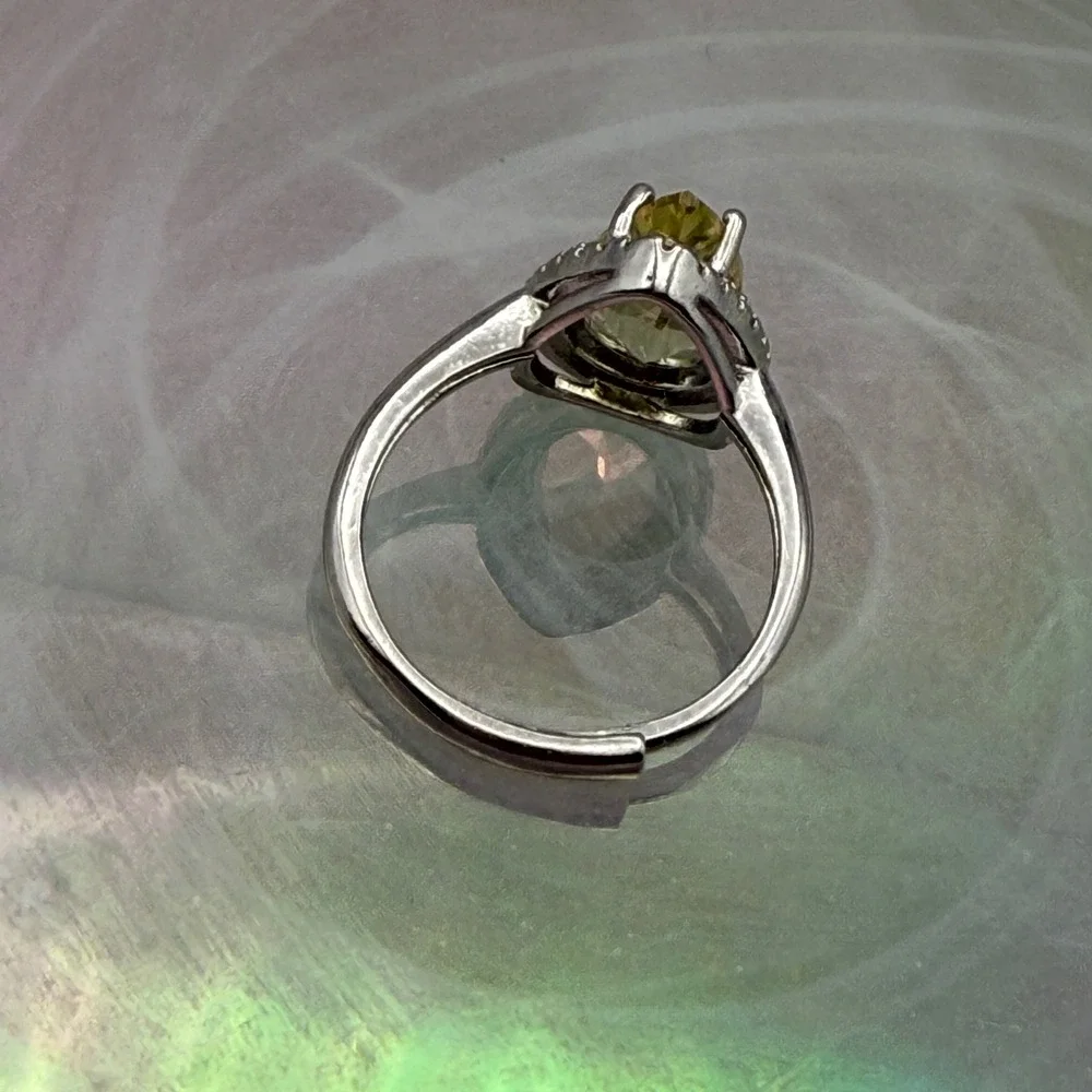 Citrine‎ Yellow Pear Halo Ring Adjustable Silver Tone Fashion Jewelry Women's