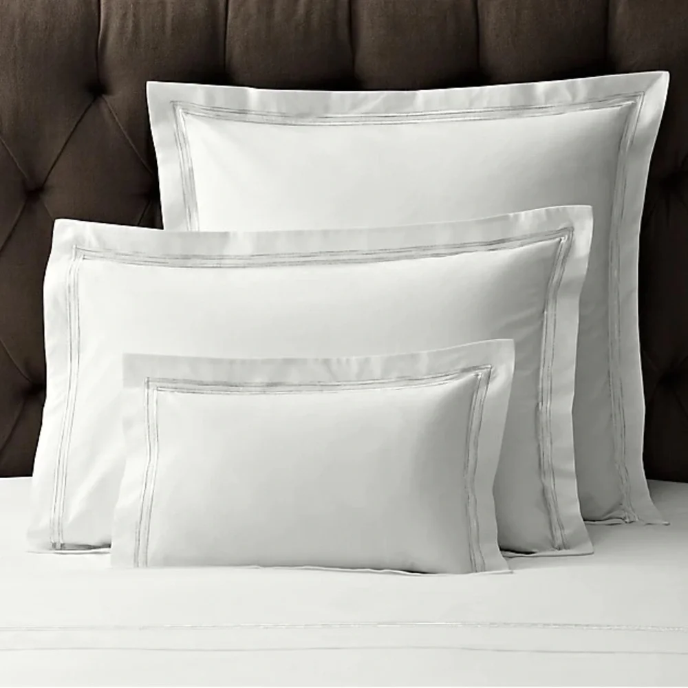 RH NWT Italian white hotel satin stitch sham -euro -white