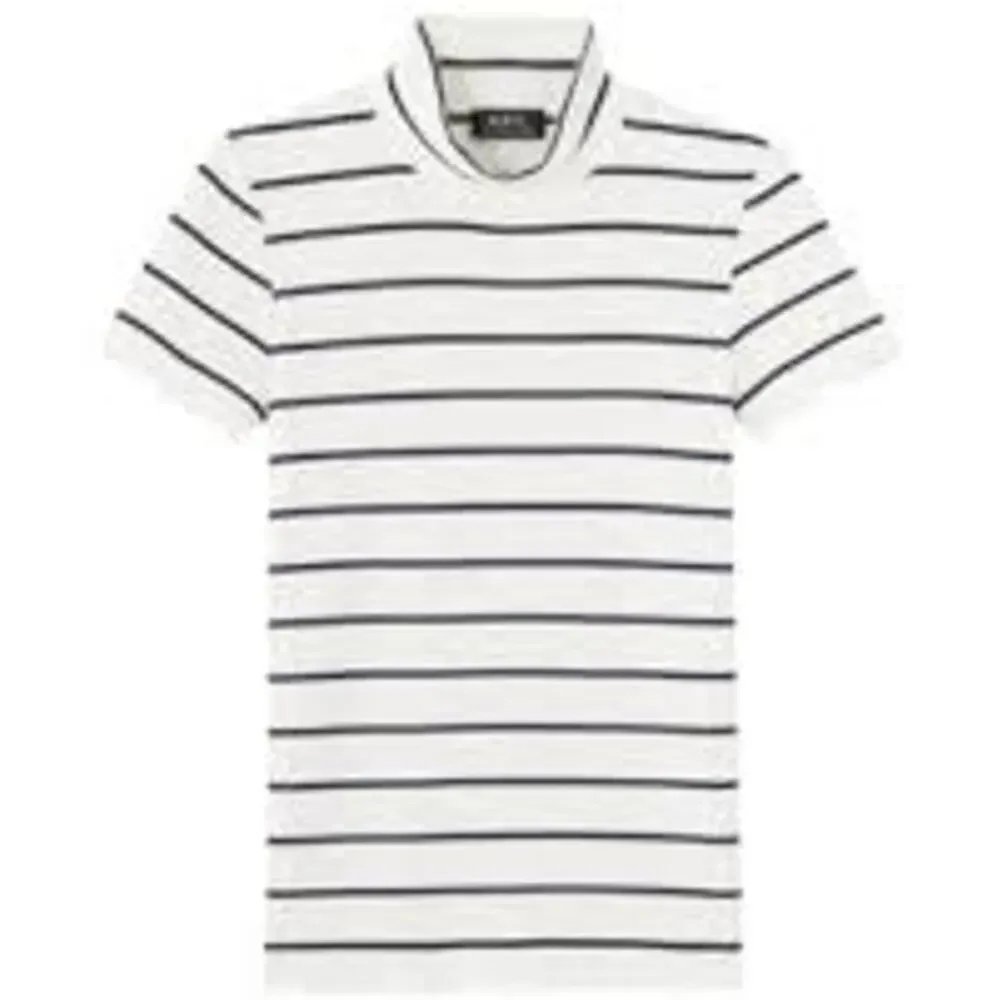 Eye Candy Soft Cozy Striped Short Sleeve Turtleneck Sweater
