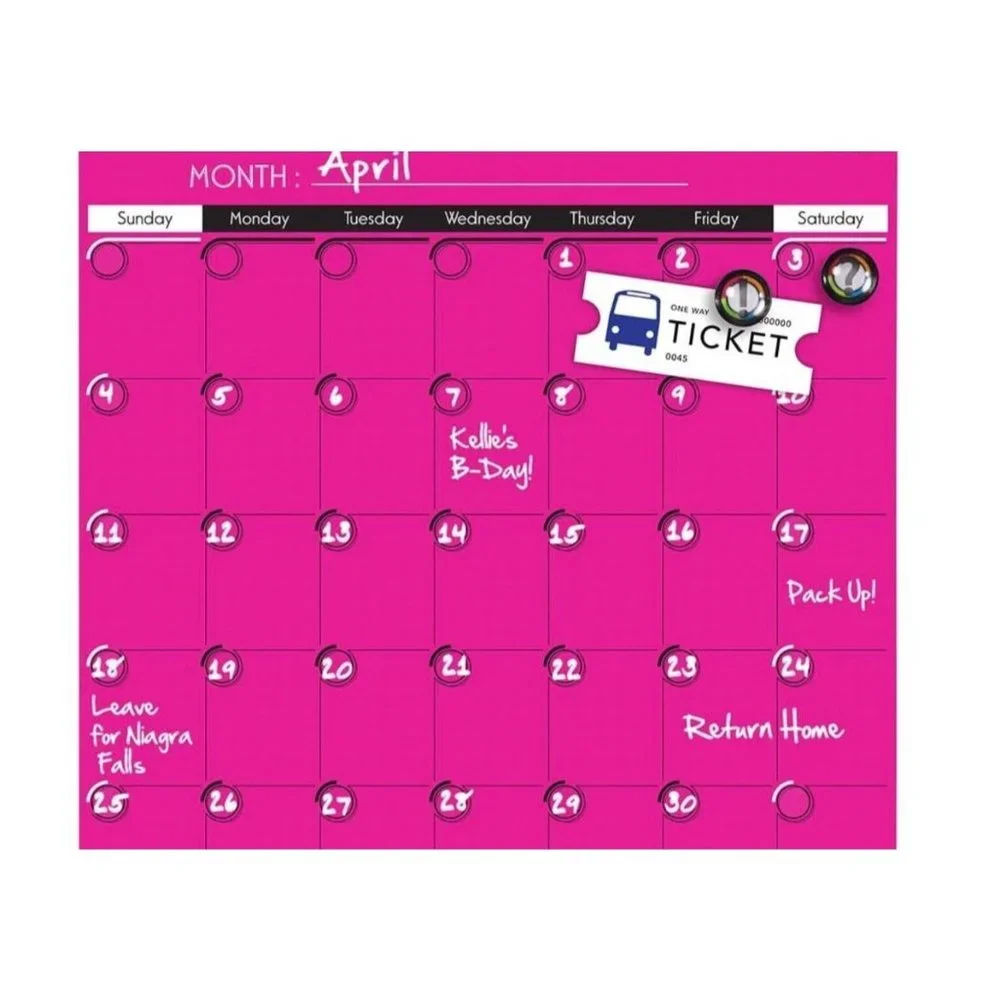 Quartet Neon Pink Magnetic Dry-Erase Calendar Frameless Tile 14