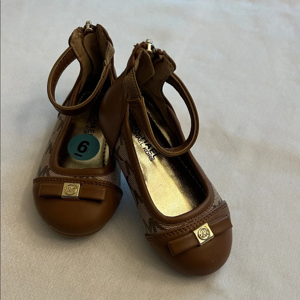 Michael Kors Tan Kids Dress Shoes with Gold Accents