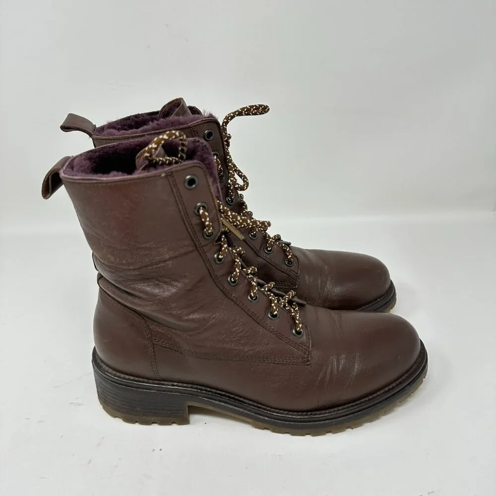 Boemos Genuine Shearling Women's Boots Leather Lace Up Fold Down Size 39