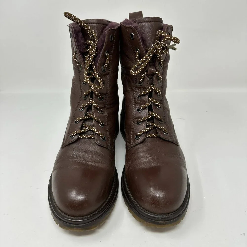 Boemos Genuine Shearling Women's Boots Leather Lace Up Fold Down Size 39