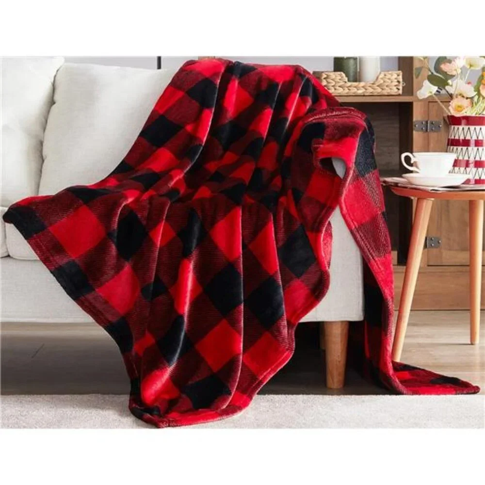 Fleece Throw Blankets, Buffalo Plaid Throw Blanket for Couch Sofa Bed, Soft Warm
