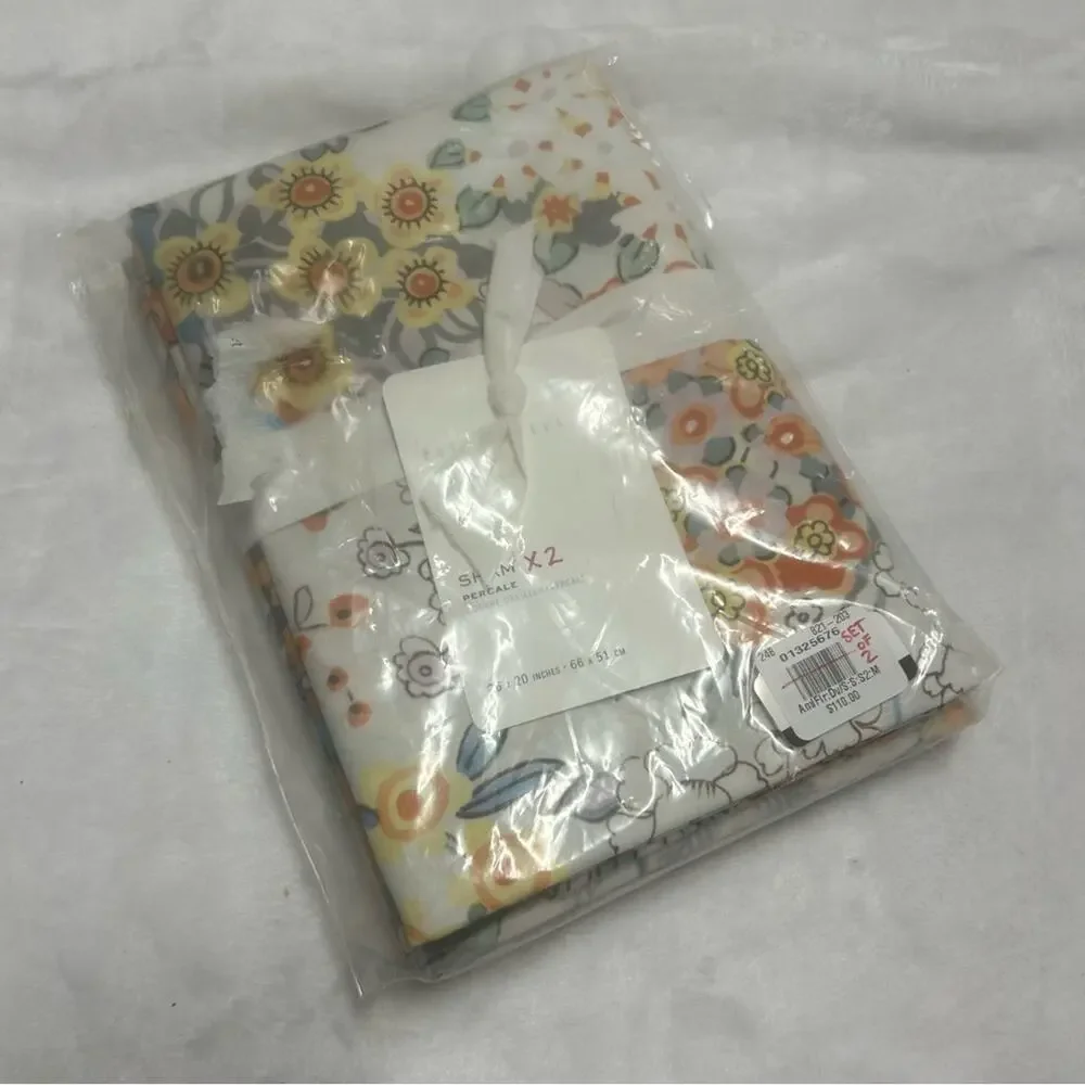 Pottery Barn Amelia Floral Percale Set of 2 Shams Flowers 100% Cotton NEW NWT