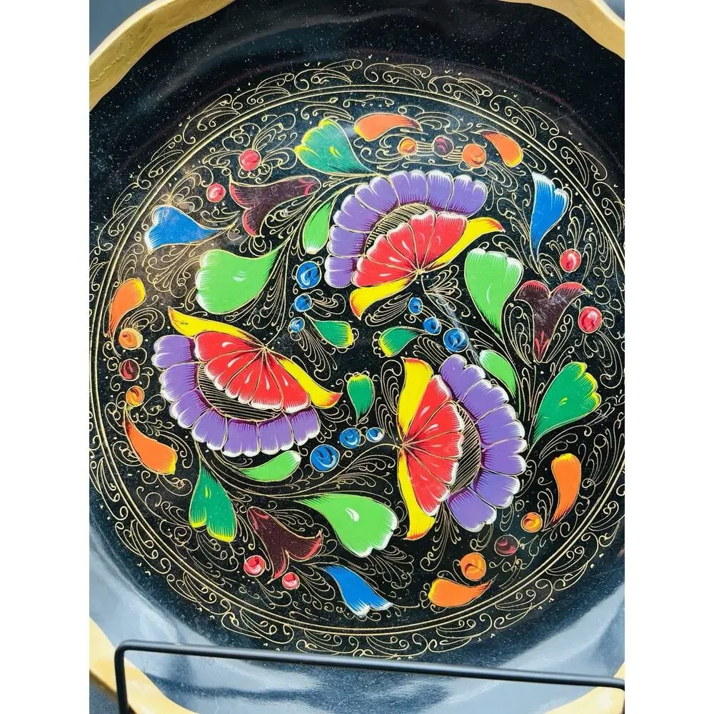 Mexican Batea Wooden Multi-Colored Floral Decorative Tray 11”