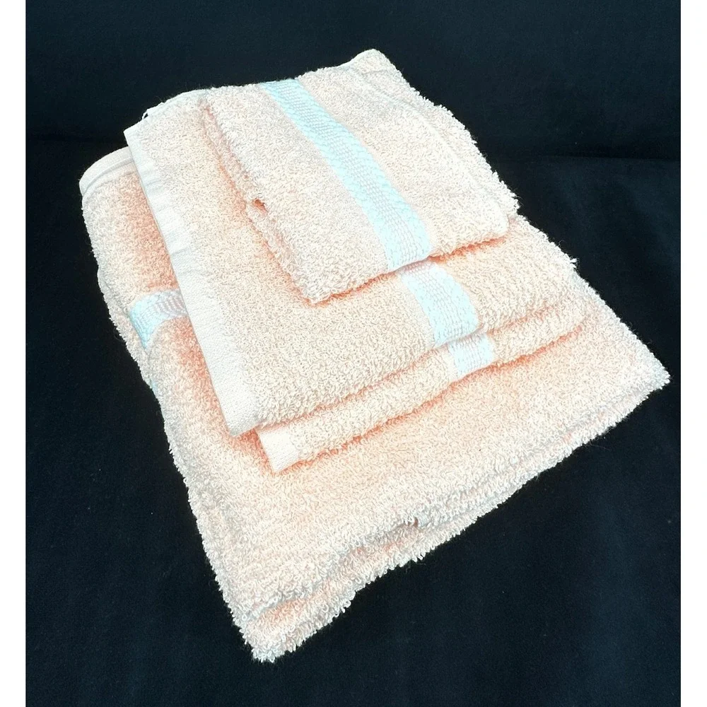 Cannon Towel Set Peach Sherbet Counterpoint NOS Deadstock Grannycore Grandma (5)