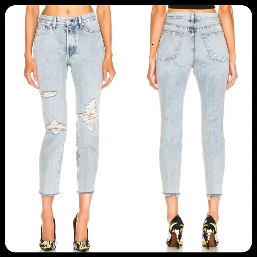Rag & Bone Jeans Madison High Rise Sz 26 Distress W/ Hole