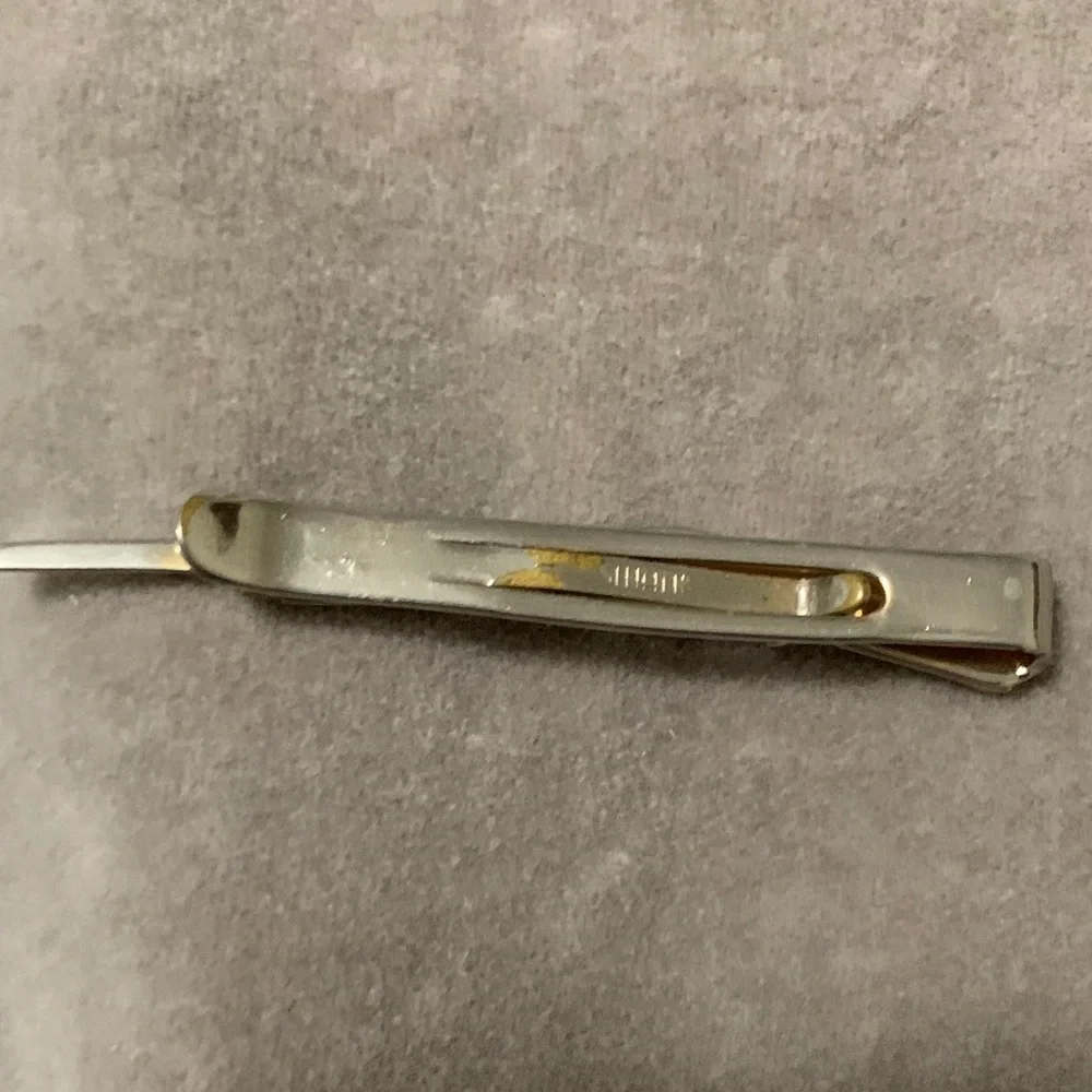 SWANK Vintage silver tone mother of pearl inlay Shotgun Money Clip/ tie tack