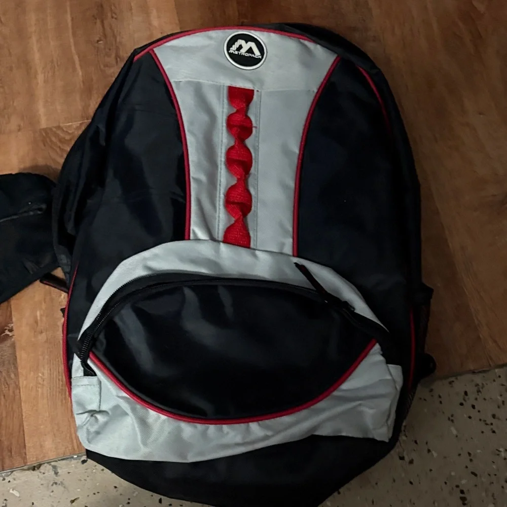 Metropack Black and Gray Backpack with Red Accents