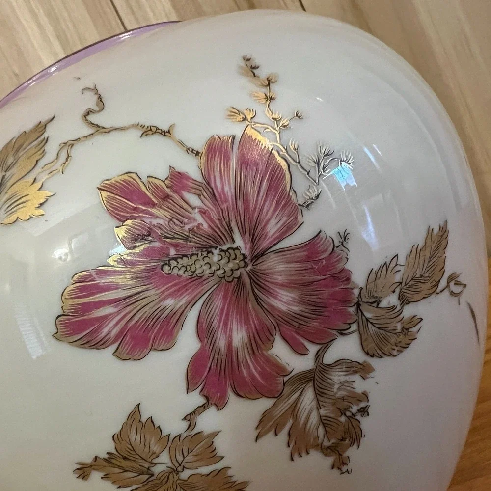 Hutschenreuther Germany Porcelain Vase Gold Floral Round Vintage Stained Rim 6