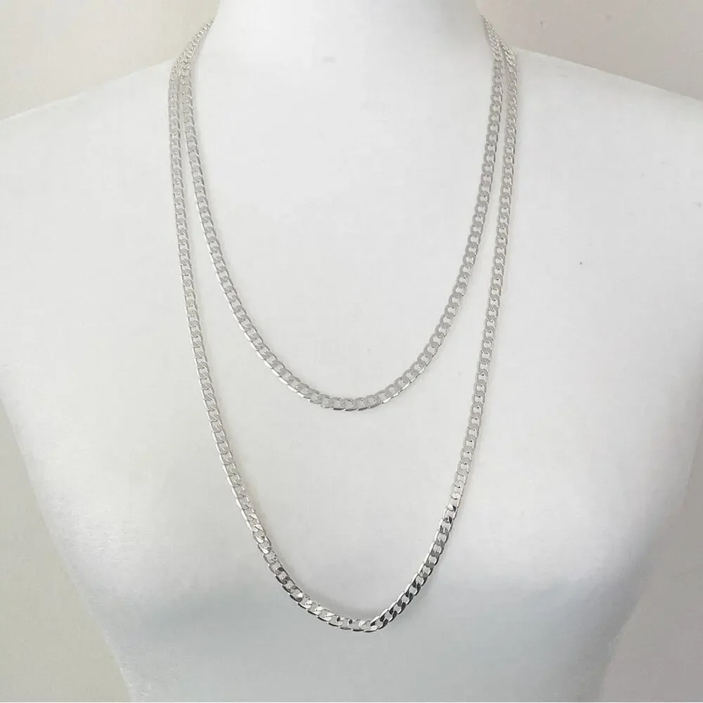 NWT 2 x 5mm Thick 24” & 30” Cuban Link Silver Plated Chains/Necklace/Streetwear