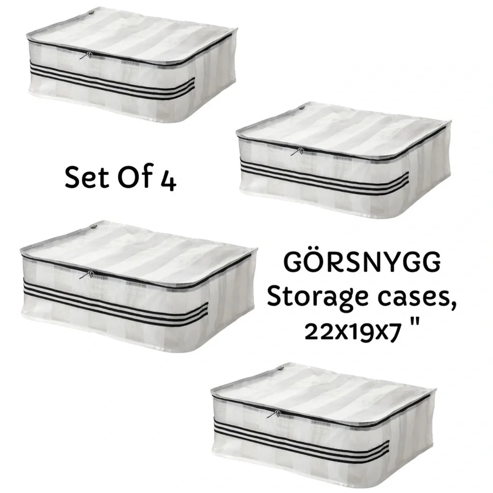 GÖRSNYGG Storage Cases Set of 4 - White with Black Stripes