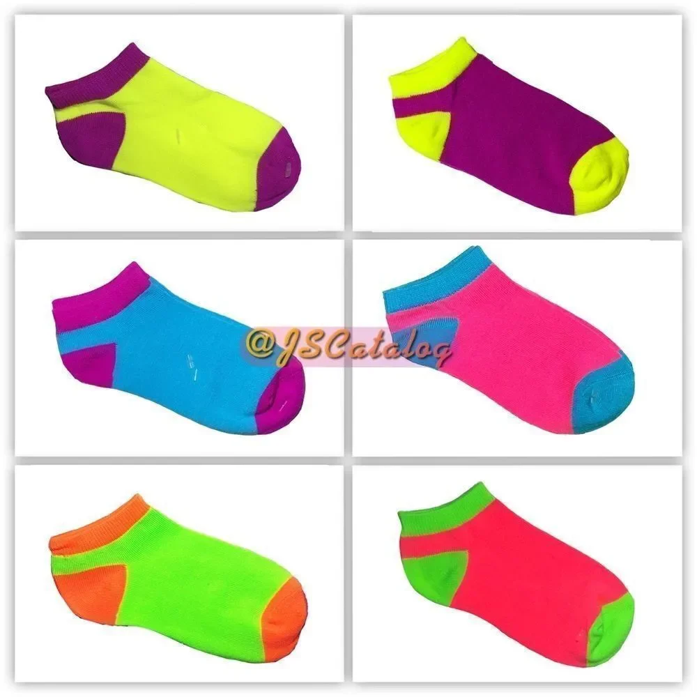 NEW 6 Pairs Kids Bright Colors No-Show Socks