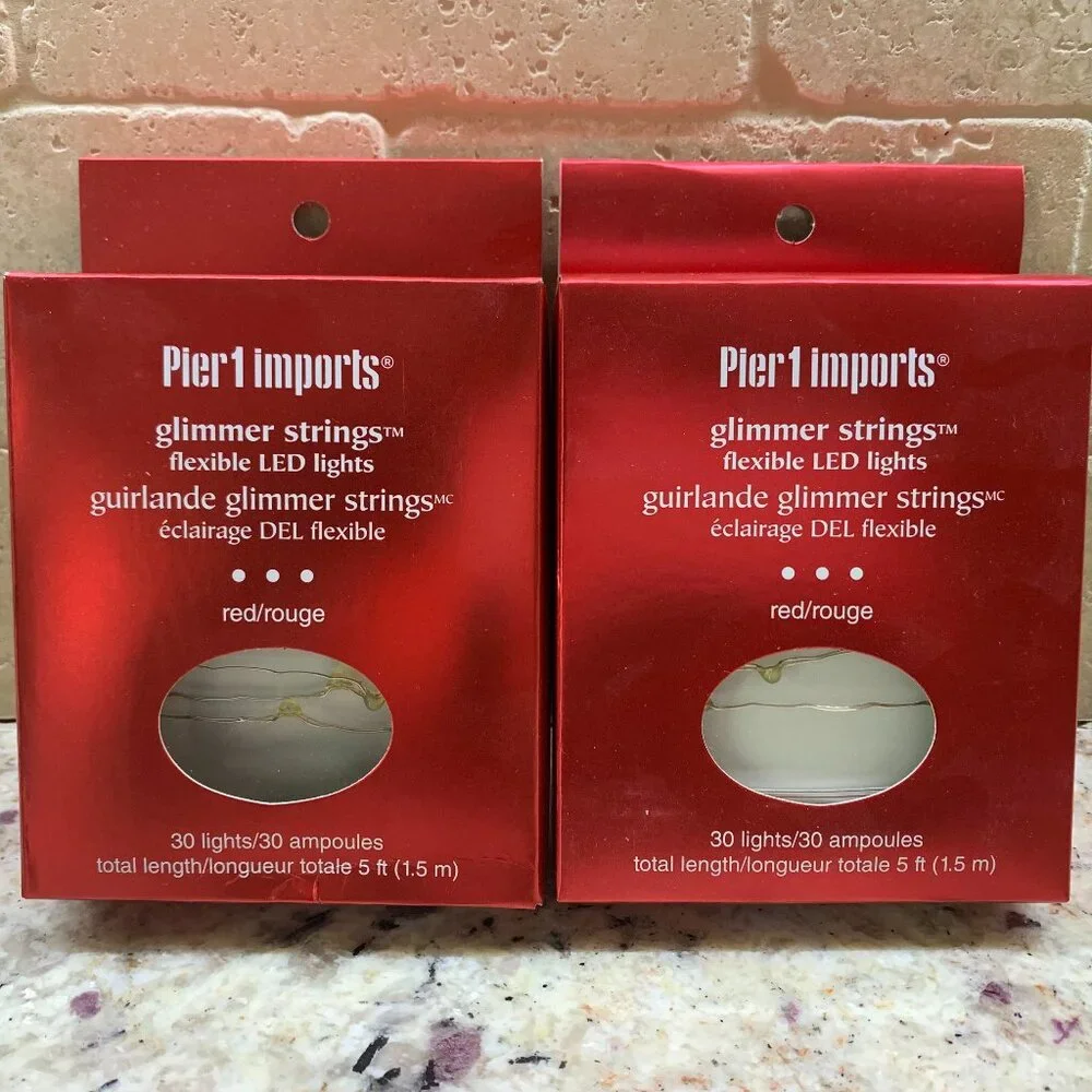 Pier 1 Red Glimmer Strings Flexible LED Lights SET OF 2 BOXES NWT