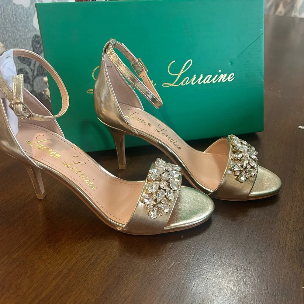 Lauren Lorraine Gold Crystal Embellished Heels
