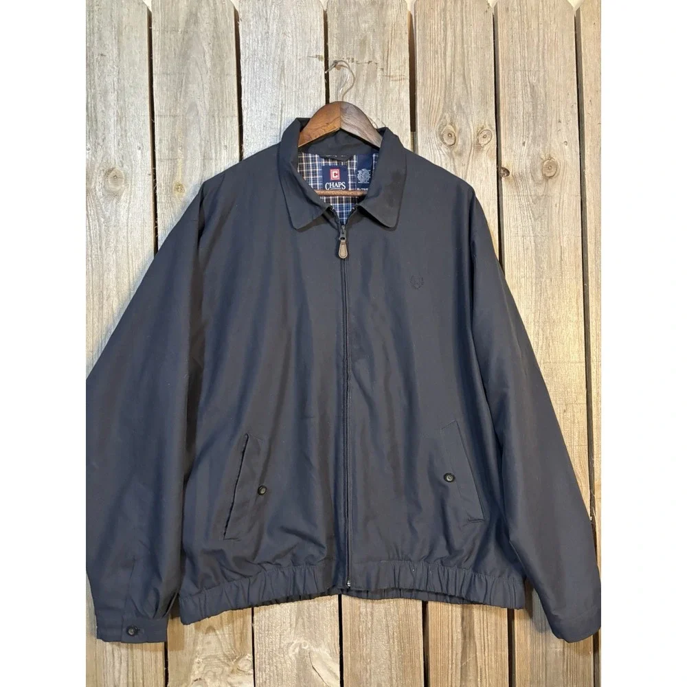 Chaps Black Harrington Jacket XL Classic Preppy Plaid Lined