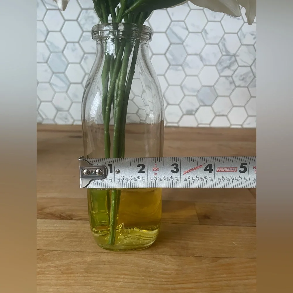 Faux White Lily Arrangement in Glass Vase