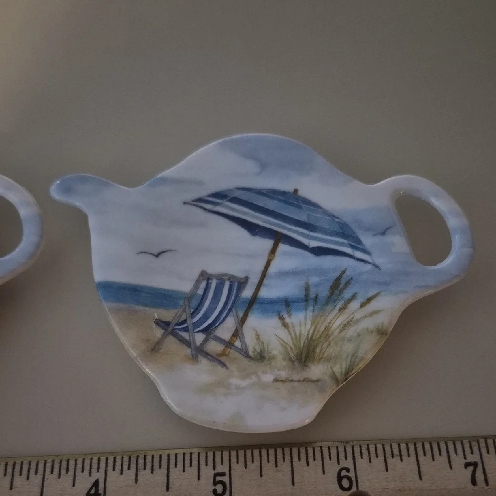 Pair Of Melamine Made In Italy Tea Bag/Spoon Holders Beach Theme