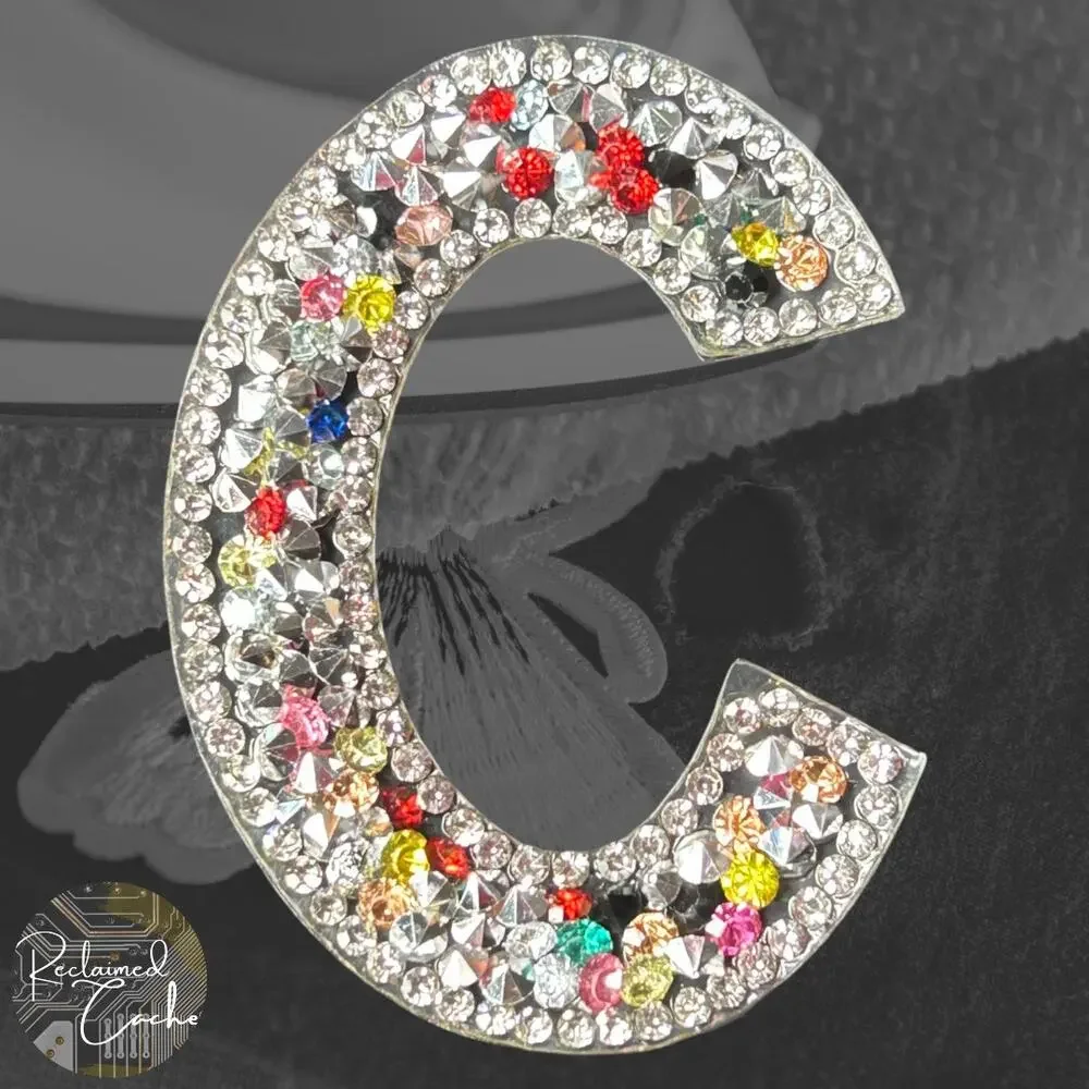 Letter C Multicolor Rhinestone Iron On Patch