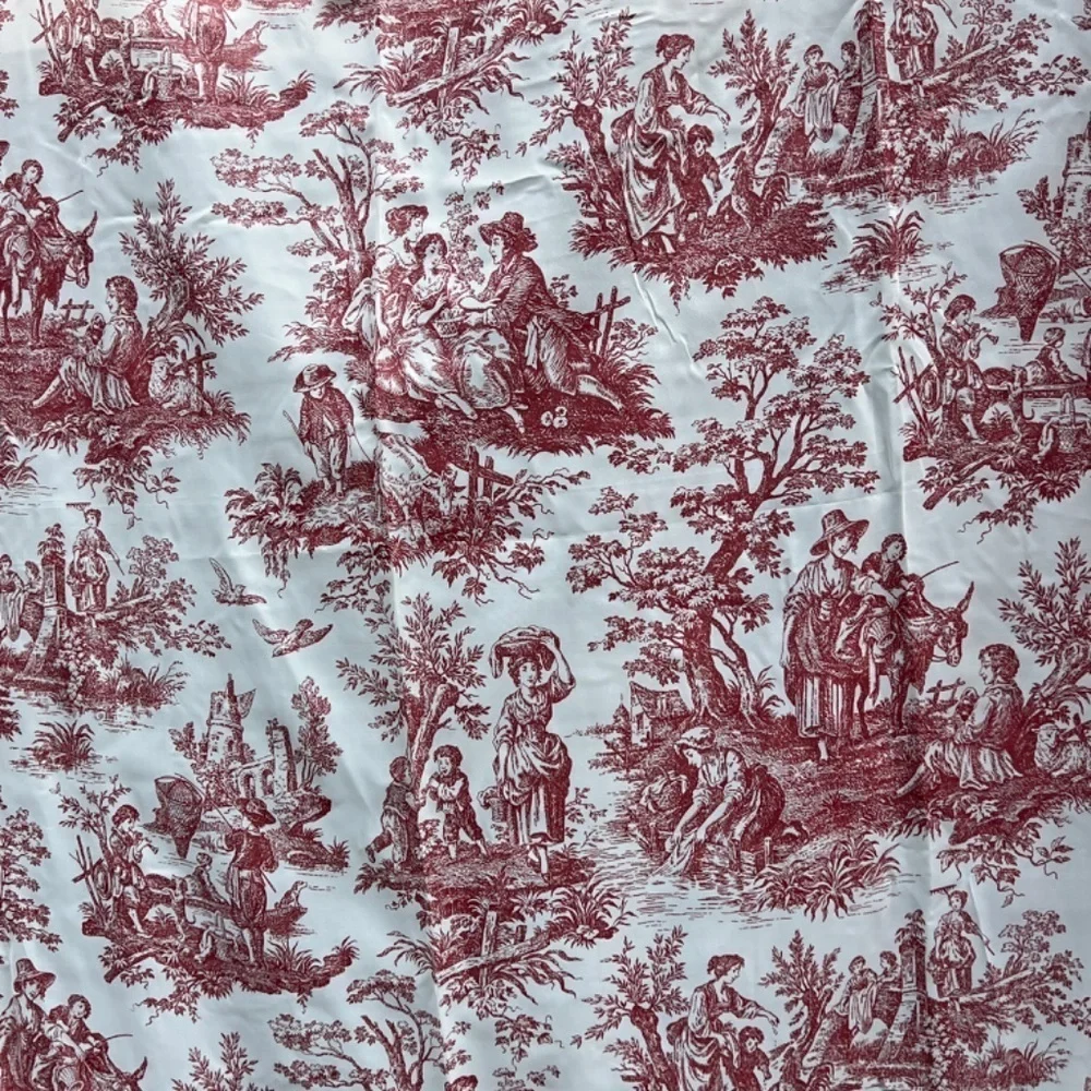 Set Of 2 Sheer Vintage Waverly Red Toile Drapery‎ & Valence Country Life Weekend