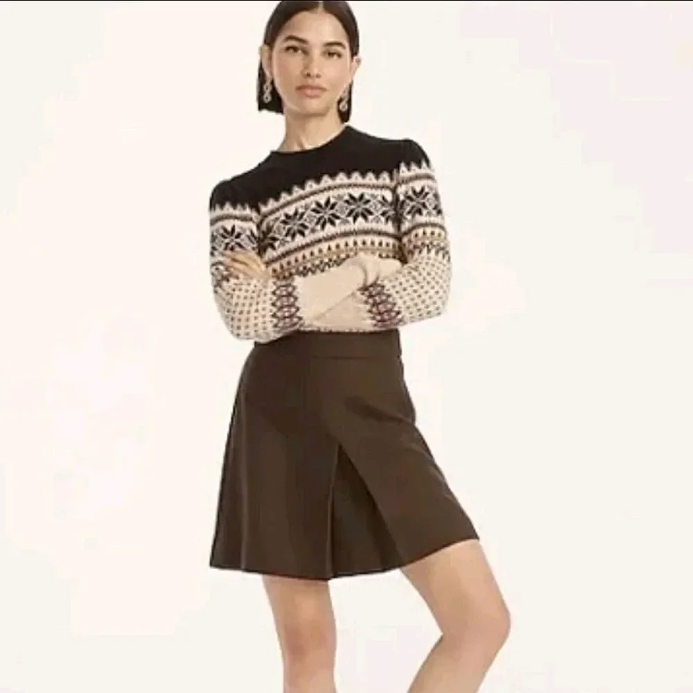 J. Crew Pleated Double-Serge Wool Mini Skirt, Size 16, Brown, Fully Lined, NWT