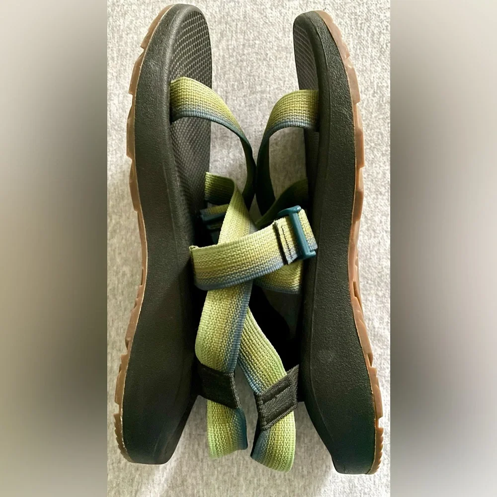 Chaco Men’s Size 13 Green Striped Strappy Sandals Adjustable Strap Outdoor