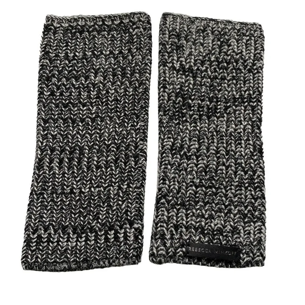 Rebecca Minkoff Black White Knit Fingerless Gloves Arm Warmers