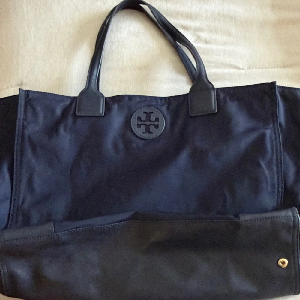 Tory Burch Dark Blue ELLA Tote with Logo
