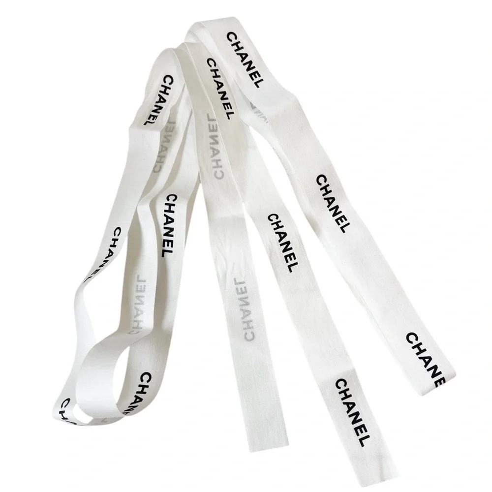 CHANEL Gift Wrap Ribbon White Black 92