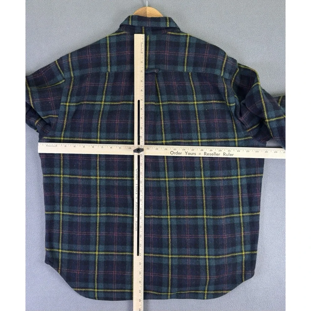 Banana Republic Cabinwear Shirt Medium Green Blue Leather Button Elbow Patch Vtg