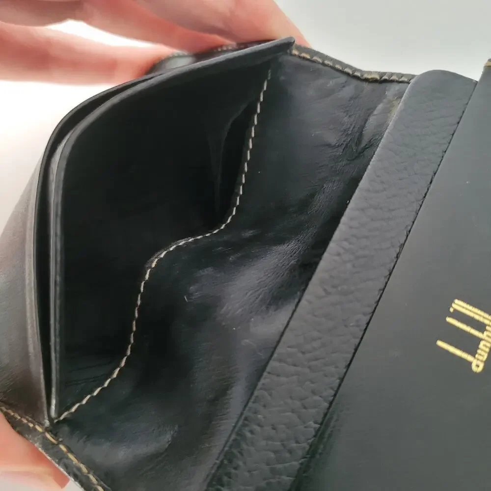 Dunhill Designer Card Wallet Black Bifold Leather Folding Small Logo Vintage